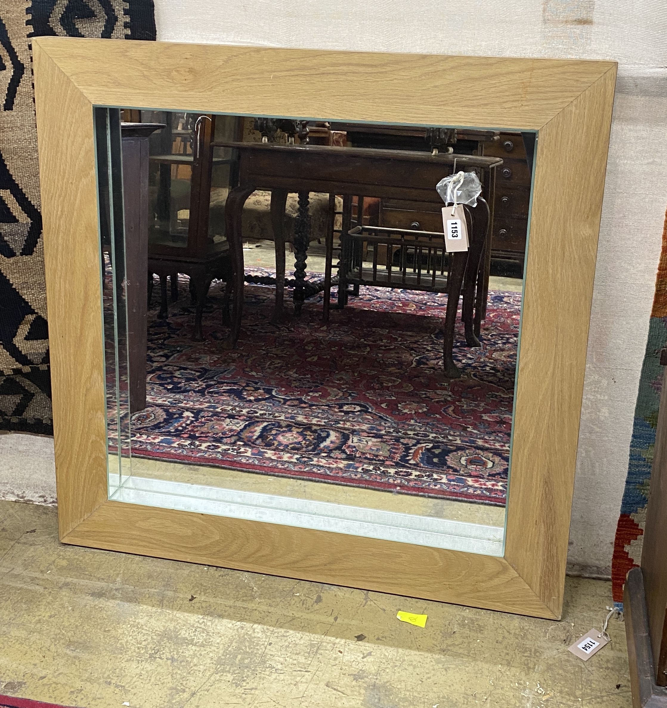 A contemporary square oak wall mirror, width 90cm, height 90cm